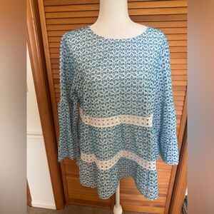Lilly Pulitzer Zazie top in Mr Peacock Blue Zanzibar Eyelet, L, NWT